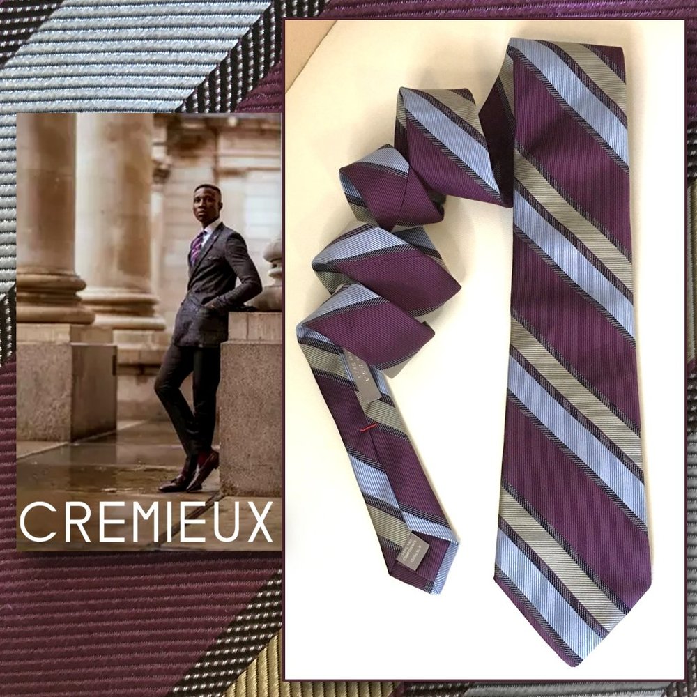DANIEL CREMIEUX Signature Collection Striped 57" Silk Necktie  NEW WITH TAG!